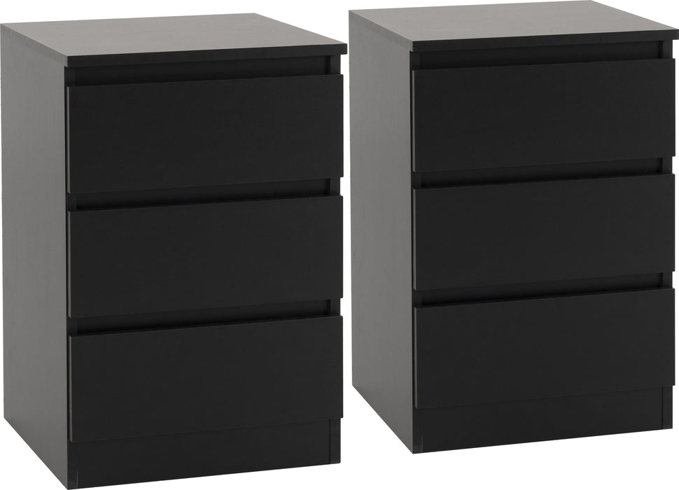 Pair of Malvern 3 Drawer Bedside Tables – Black