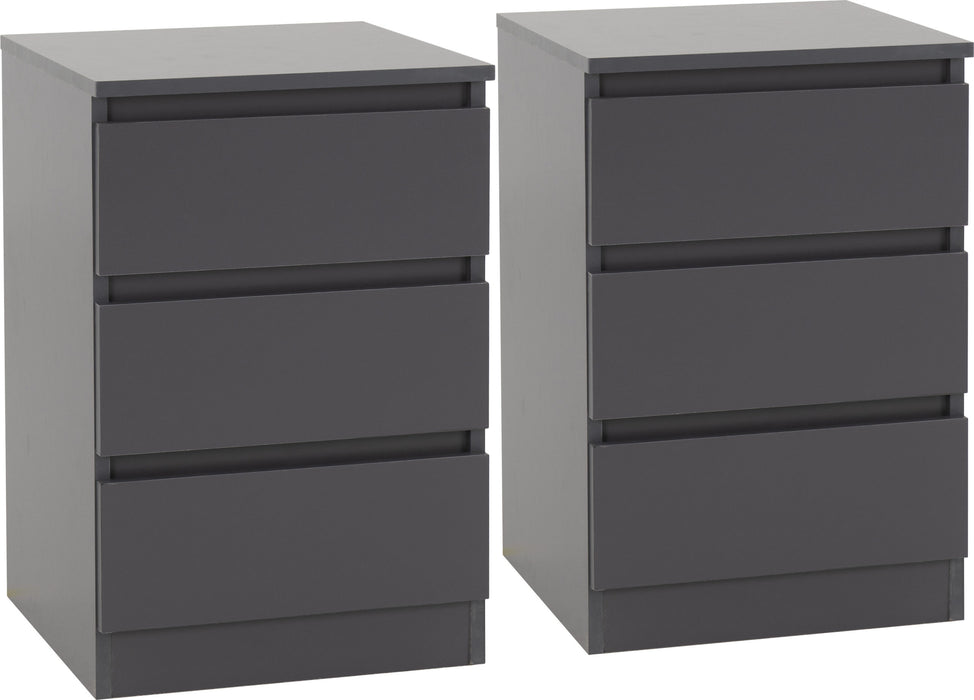 Pair of Malvern 3 Drawer Bedside Tables – Grey