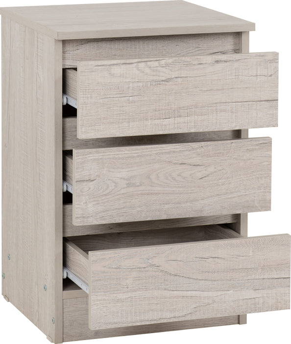 Malvern 3 Drawer Bedside Table – Urban Snow