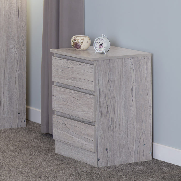 Malvern 3 Drawer Bedside Table – Urban Snow