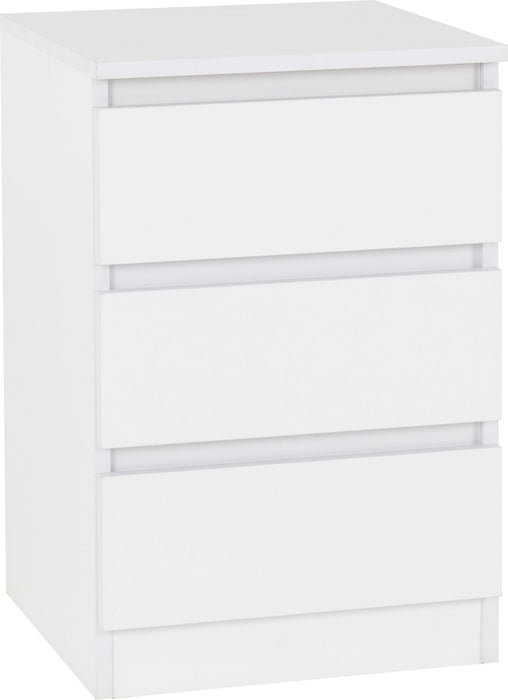 Malvern 3 Drawer Bedside Table – White