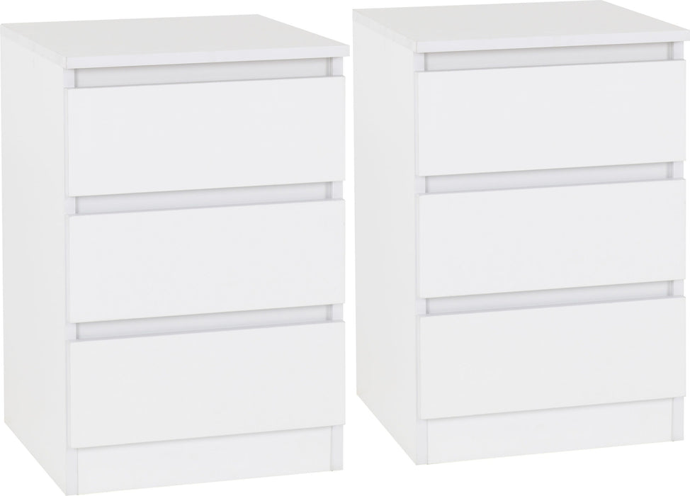 Pair of Malvern 3 Drawer Bedside Tables – White