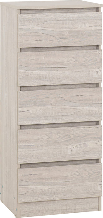 Malvern 5 Drawer Narrow Chest - Urban Snow