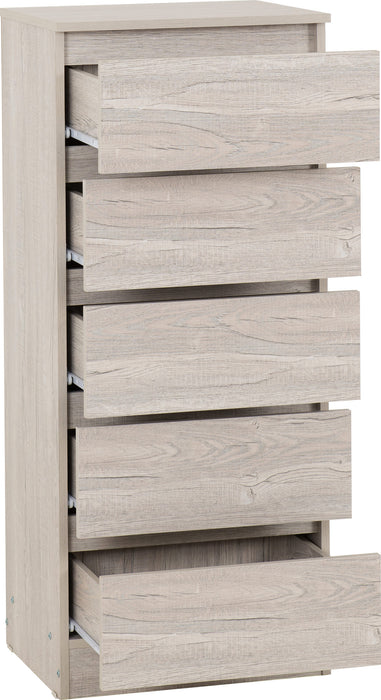 Malvern 5 Drawer Narrow Chest - Urban Snow