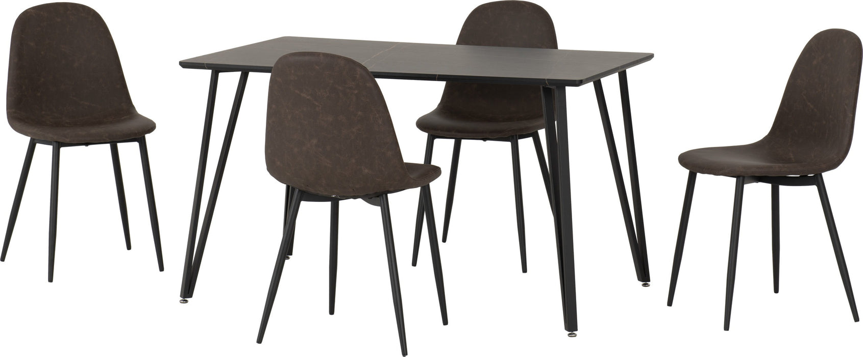 marlow athens black marble dining set with brown chairs