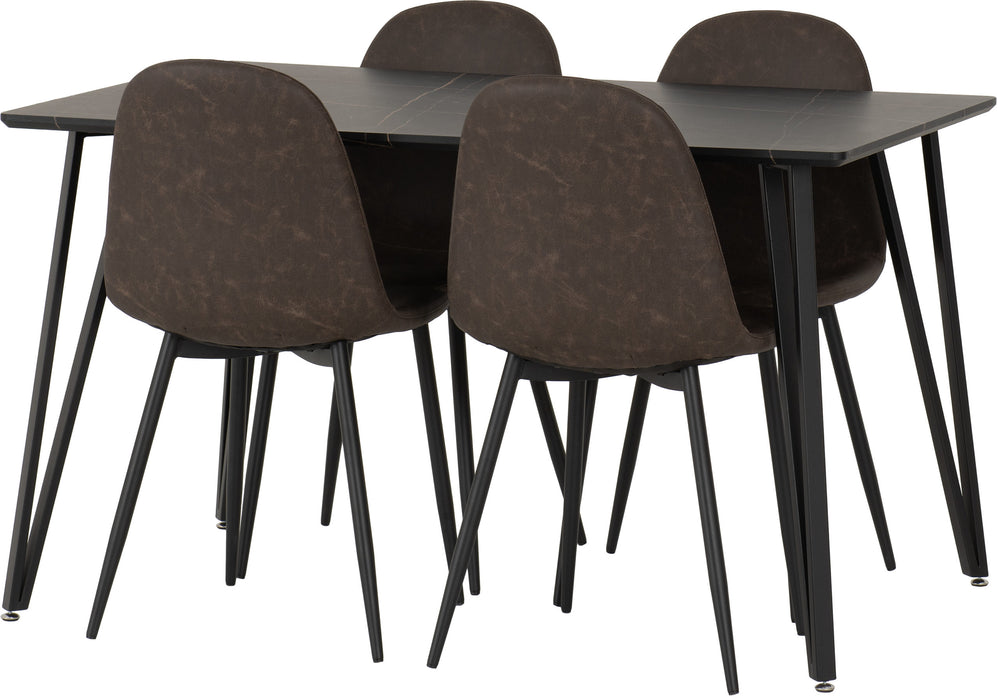 malrow athens black marble dining set with brown chairs