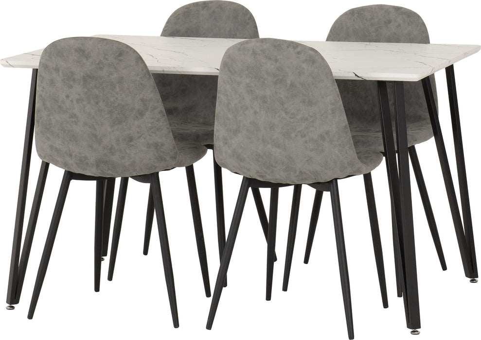 marlow white marble dining set with grey chairs
