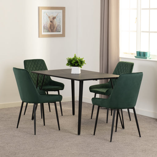 Black Marble Marlow Dining Set with Avery Chairs – Black Marble Effect/Black/Emerald Green Velvet