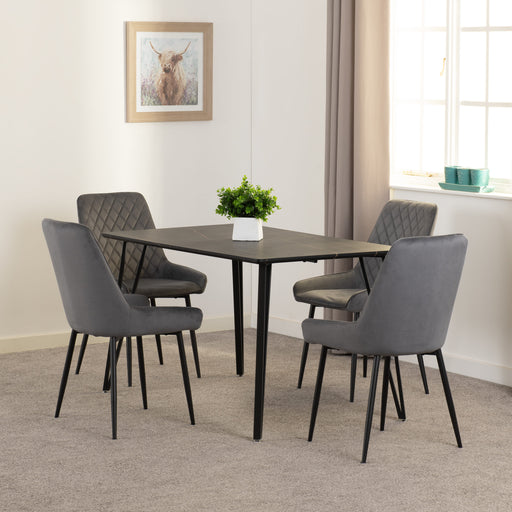 Black Marble Marlow Dining Set with Avery Chairs – Black Marble Effect/Black/Grey Velvet