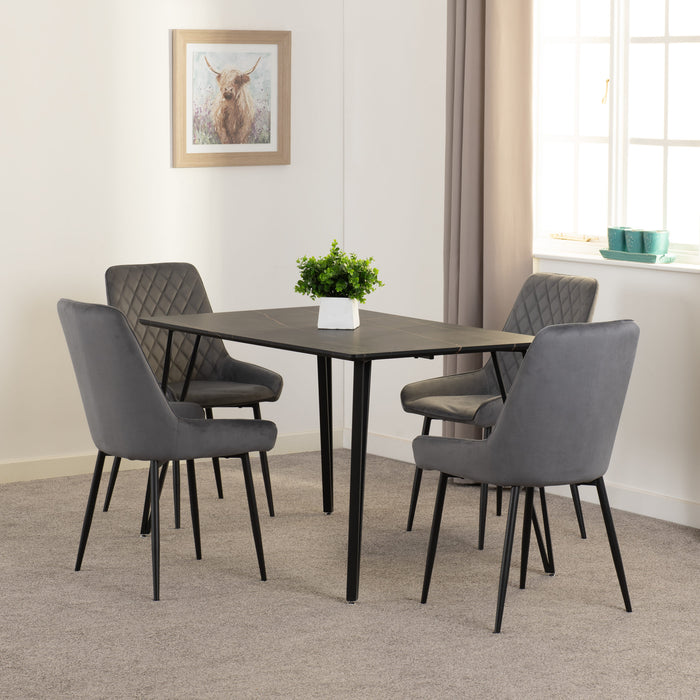 Black Marble Marlow Dining Set with Avery Chairs – Black Marble Effect/Black/Grey Velvet
