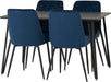 black marble dining set with sapphore blue velvet chairs