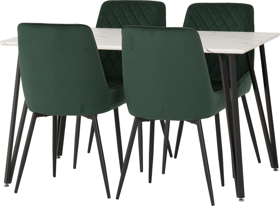 marlow athens white marble dining set with emerald green dining chairs