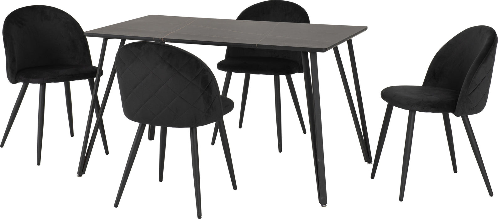 marlow black marble dining set with velvet chairs