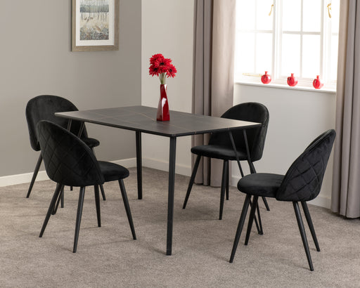 black marble dining set with velvet chairs