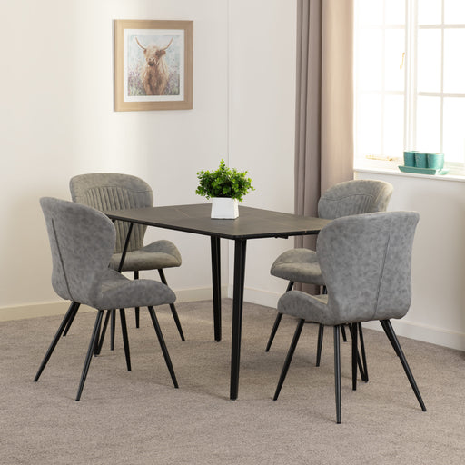 Marlow Dining Set with Quebec Chairs – Black Marble Effect/Black/Grey Faux Leather