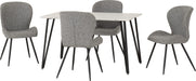 Marlow Dining Set with Quebec Chairs – White Marble Effect/Black/Grey Faux Leather