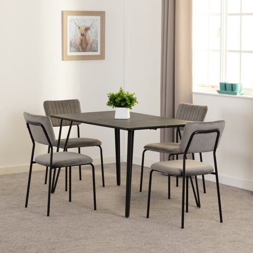 Marlow Dining Set with Sheldon Chairs – Black Marble Effect/Black/Grey Velvet Fabric