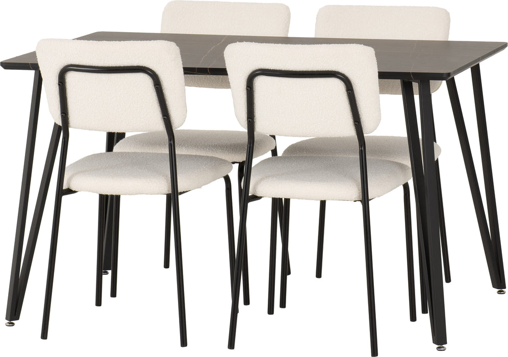 Black Marble Marlow Dining Set with Sheldon Chairs – Black Marble Effect/Black/Ivory Boucle Fabric