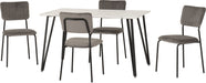Marlow Dining Set with Sheldon Chairs – White Marble Effect/Black/Grey Velvet Fabric