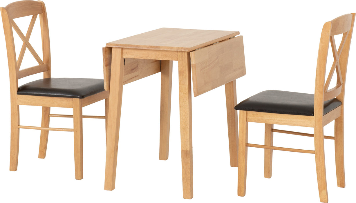 Mason Double Drop Leaf Dining Set – Oak Varnish/Brown Faux Leather