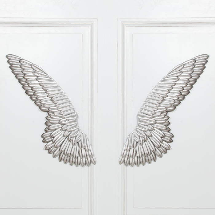 Large Metal Silver Angel Wing Wall Art
