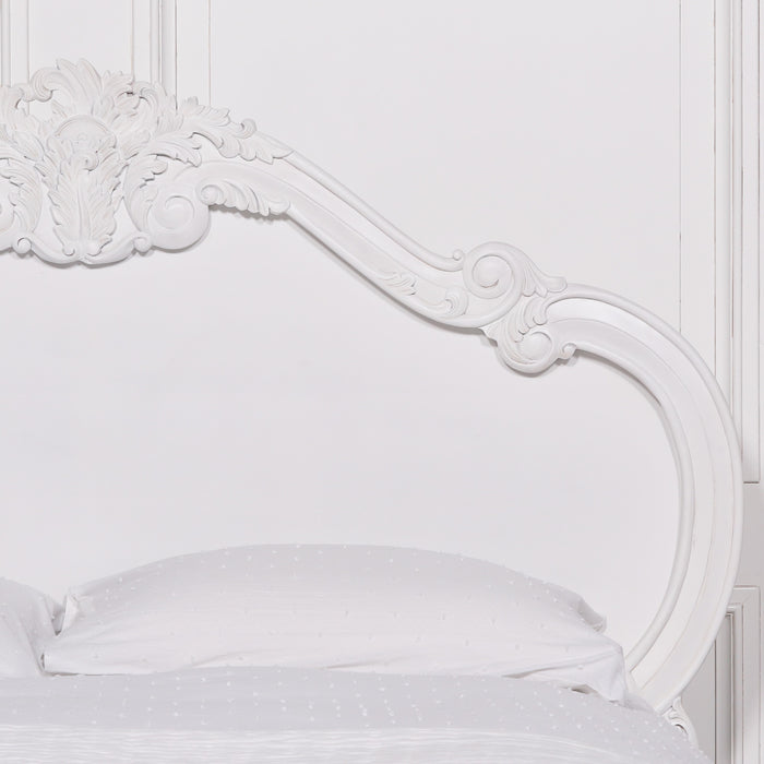 French 4ft6 Rose Cherub Double White Carved Bed