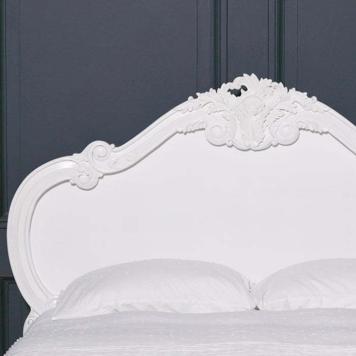 French 5ft Rose Cherub King Size White Carved Bed