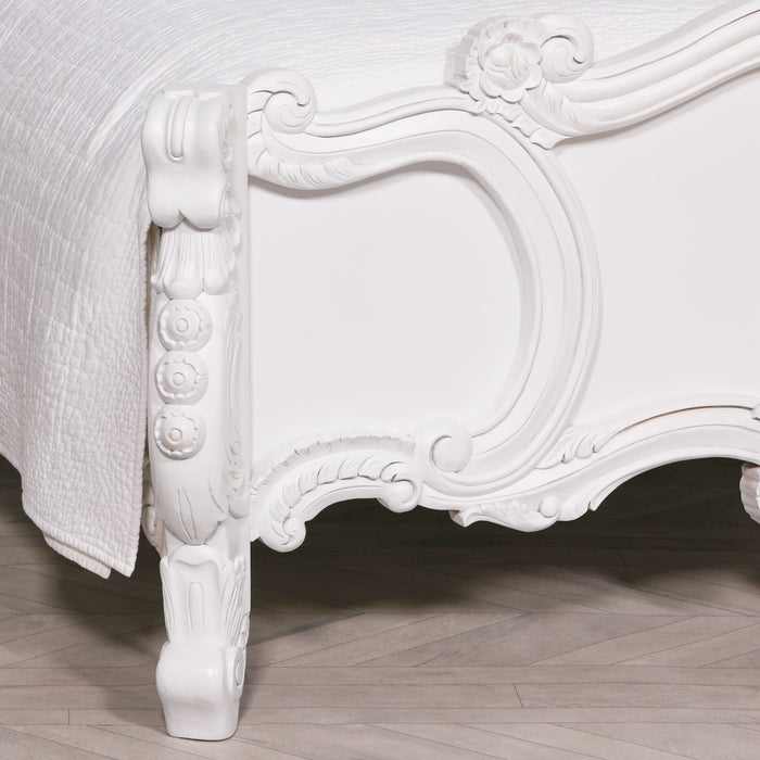 French 5ft Rose Cherub King Size White Carved Bed
