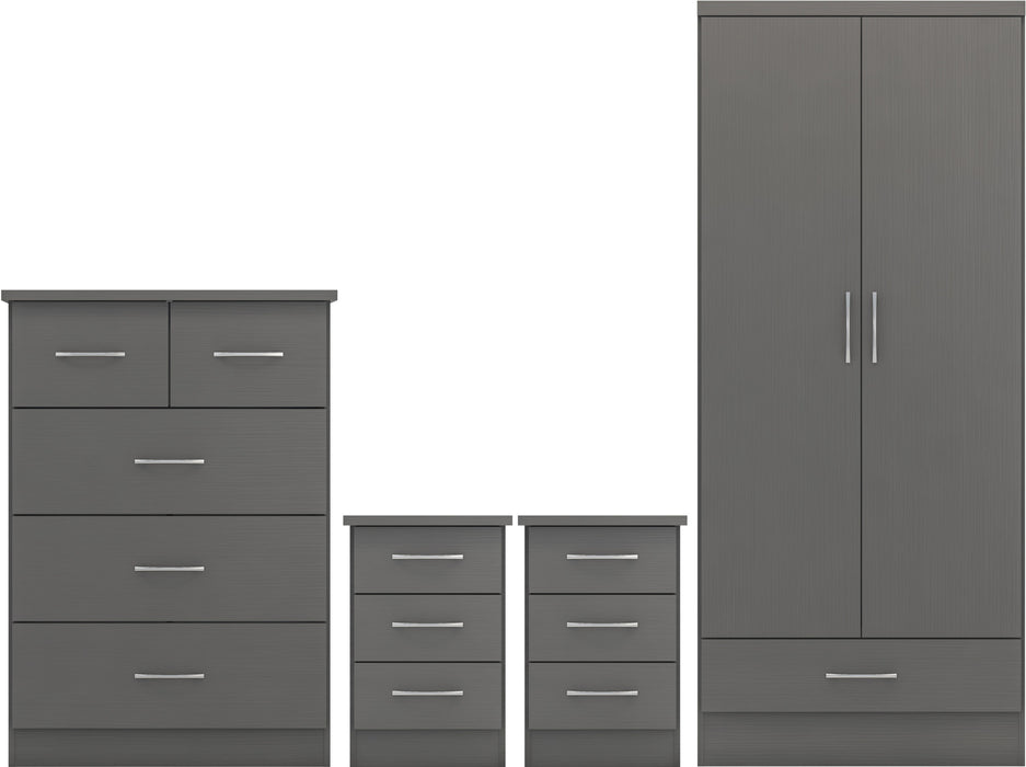 Nevada 2 Door 1 Drawer Wardrobe Bedroom Set – 3D Effect Grey