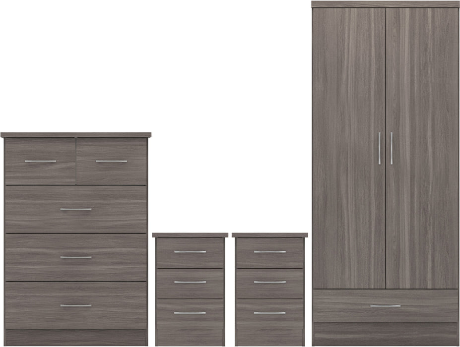 Nevada 2 Door 1 Drawer Wardrobe Bedroom Set – Black Wood Grain