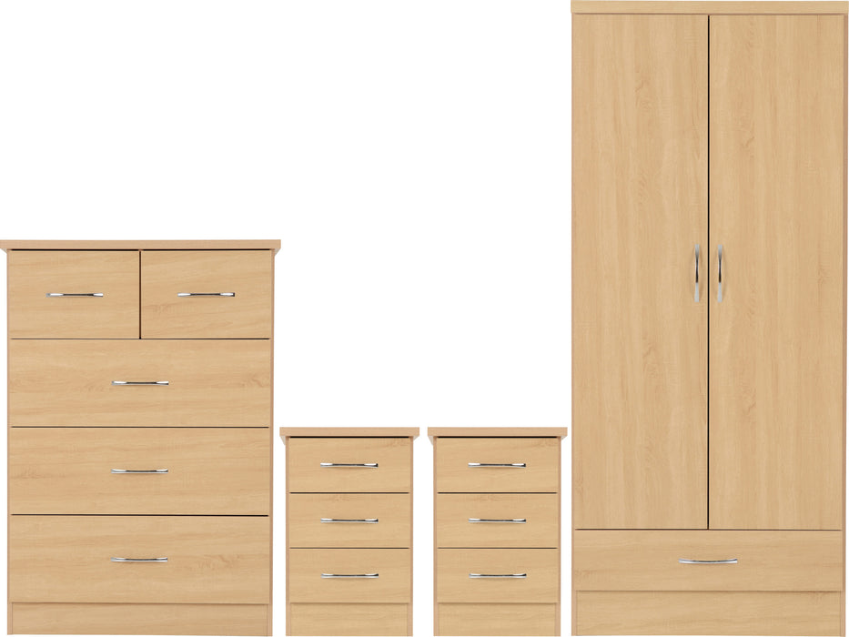 Nevada 2 Door 1 Drawer Wardrobe Bedroom Set – Sonoma Oak Effect