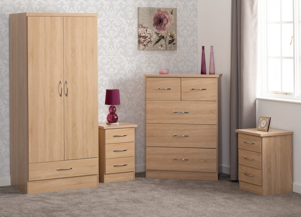 Nevada 2 Door 1 Drawer Wardrobe Bedroom Set – Sonoma Oak Effect
