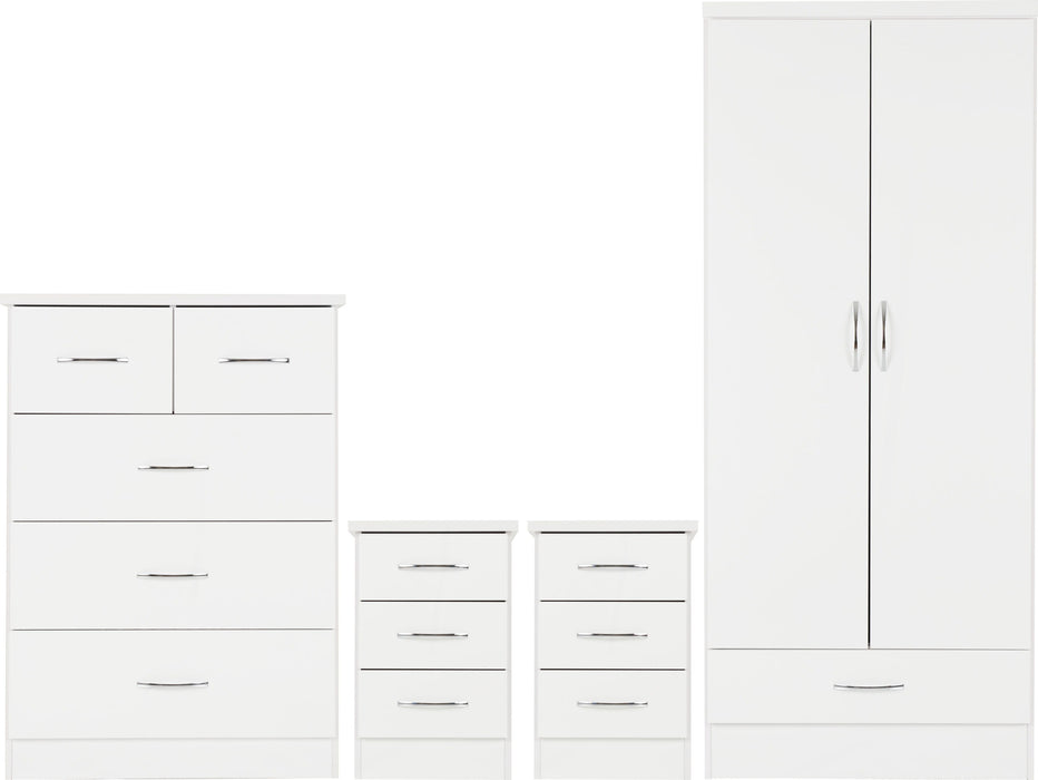 Nevada 2 Door 1 Drawer Wardrobe Bedroom Set – White Glos
