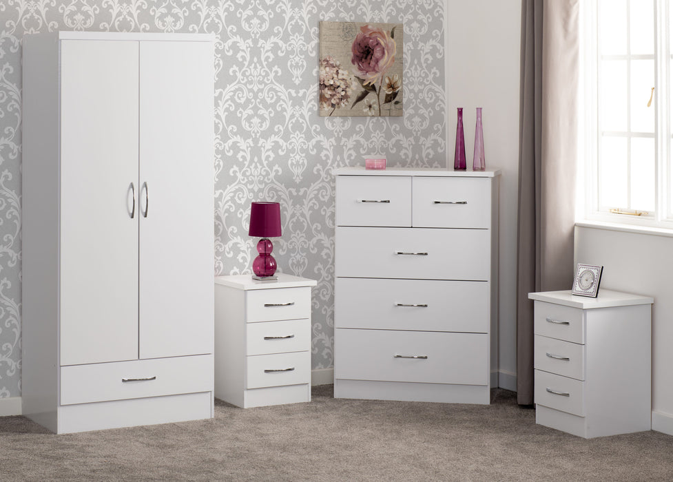 Nevada 2 Door 1 Drawer Wardrobe Bedroom Set – White Glos