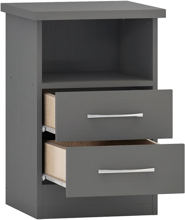 Nevada 2 Drawer Bedside Table – 3D Effect Grey