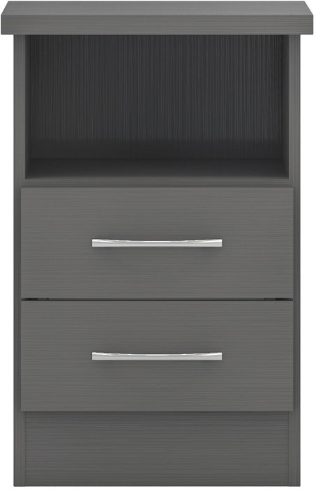 Nevada 2 Drawer Bedside Table – 3D Effect Grey