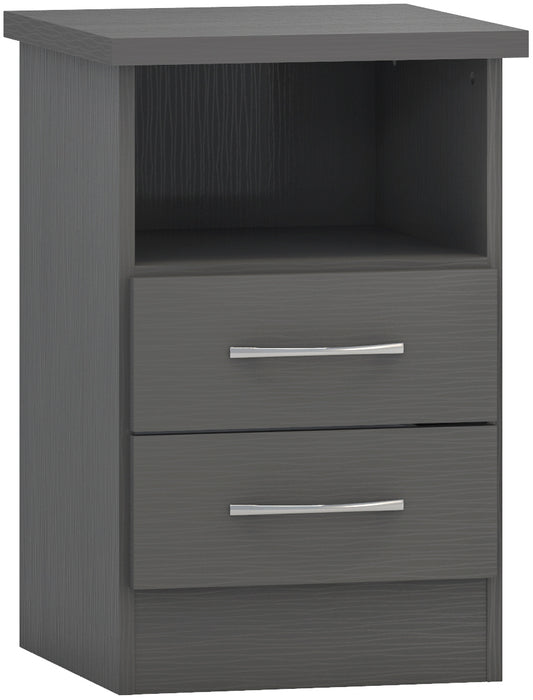 Nevada 2 Drawer Bedside Table – 3D Effect Grey