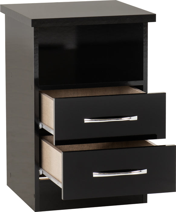Nevada 2 Drawer Bedside Table – Black Gloss