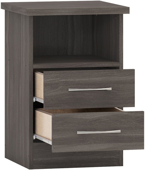 Nevada 2 Drawer Bedside Table – Black Wood Grain