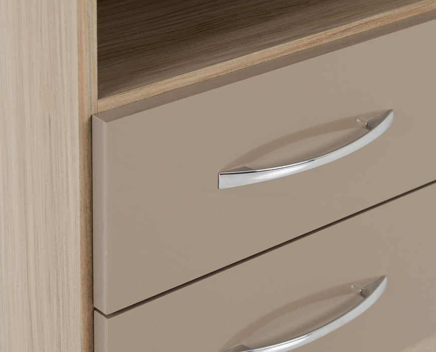 Nevada 2 Drawer Bedside Table – Oyster Gloss/Light Oak Effect Veneer