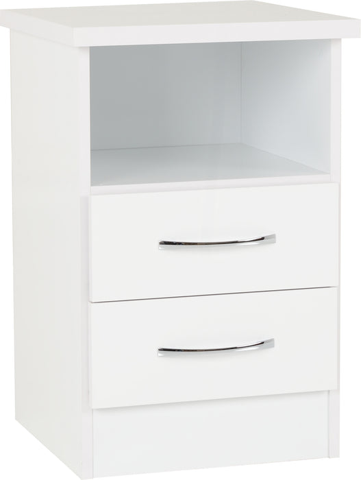 Nevada 2 Drawer Bedside Table – White Gloss