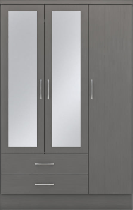 Nevada 3 Door 2 Drawer Mirrored Wardrobe – 3D Effect Grey
