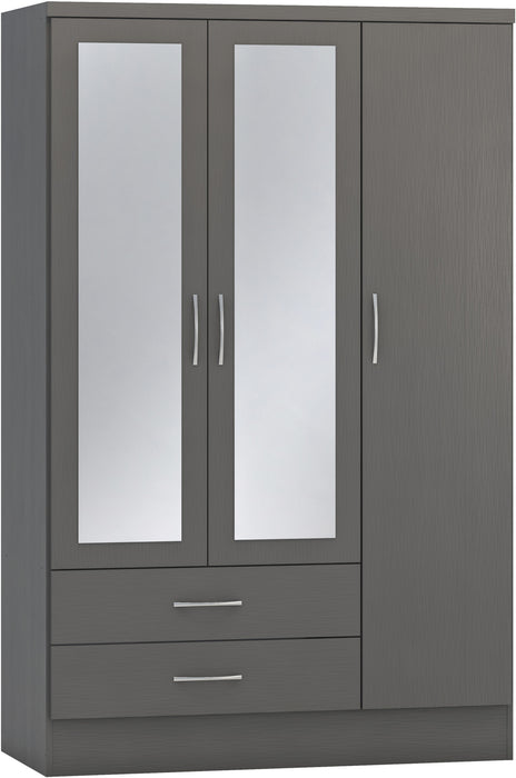 Nevada 3 Door 2 Drawer Mirrored Wardrobe – 3D Effect Grey
