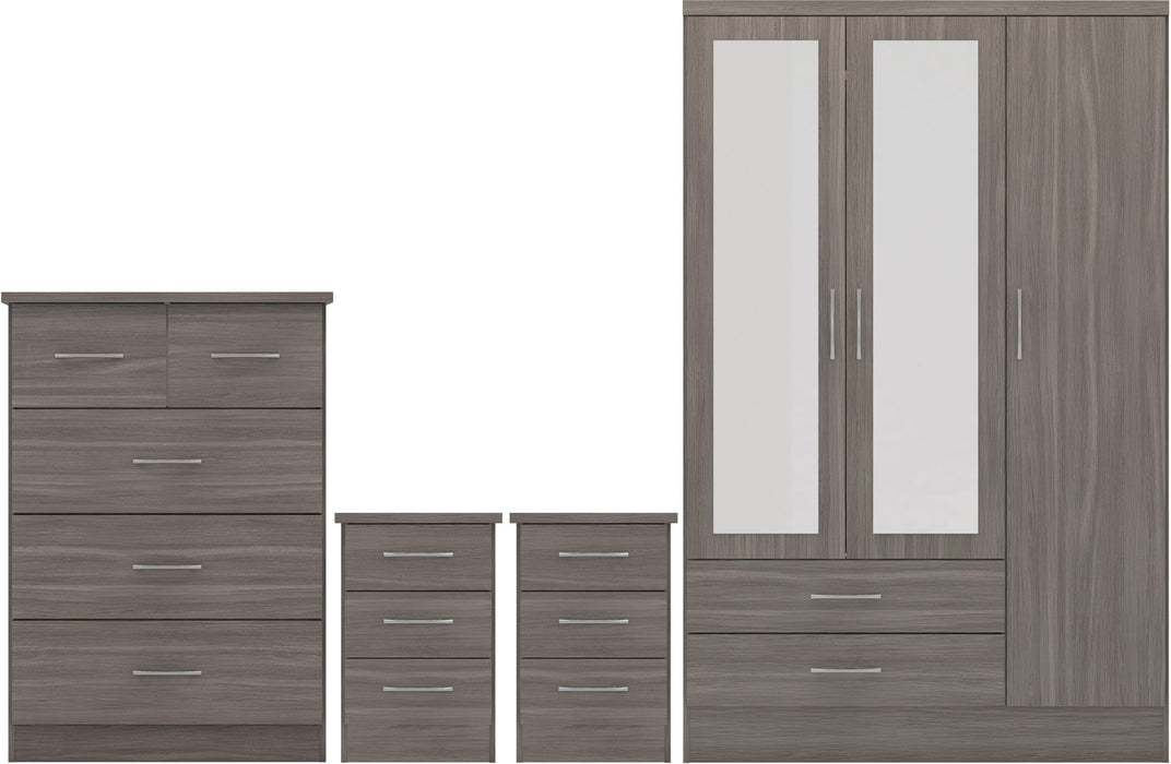 Nevada 3 Door 2 Drawer Mirrored Wardrobe Bedroom Set – Black Wood Grain