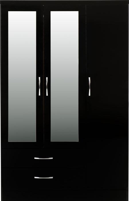 Nevada 3 Door 2 Drawer Mirrored Wardrobe – Black Gloss