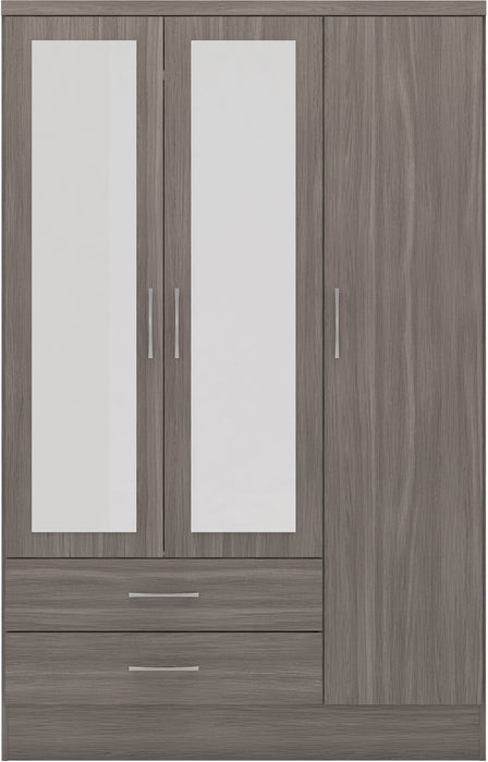 Nevada 3 Door 2 Drawer Mirrored Wardrobe - Black Wood Grain