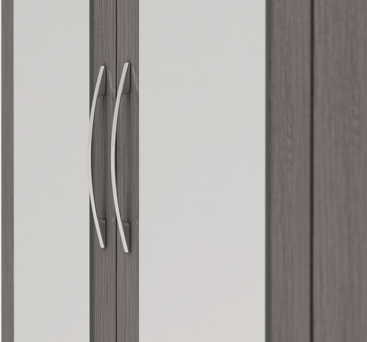 Nevada 3 Door 2 Drawer Mirrored Wardrobe - Black Wood Grain