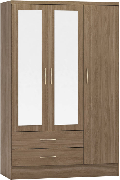 Nevada 3 Door 2 Drawer Mirrored Wardrobe – Rustic Oak Effect