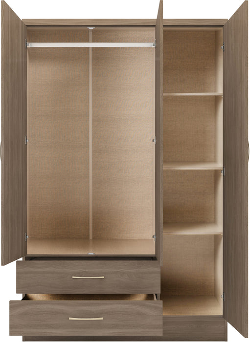 Nevada 3 Door 2 Drawer Mirrored Wardrobe – Rustic Oak Effect