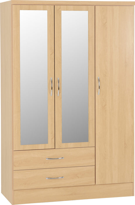 Nevada 3 Door 2 Drawer Mirrored Wardrobe – Sonoma Oak Effect